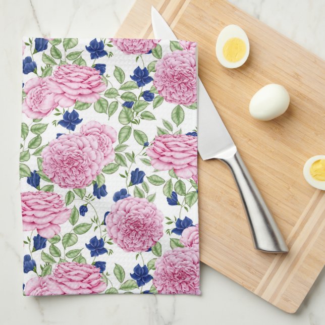 Paño De Cocina Patrón de flores de rosa rosa (Doblado Cuarto)