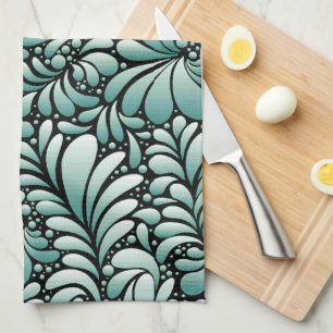 Paño De Cocina Patrón de flores deseables en verde minero