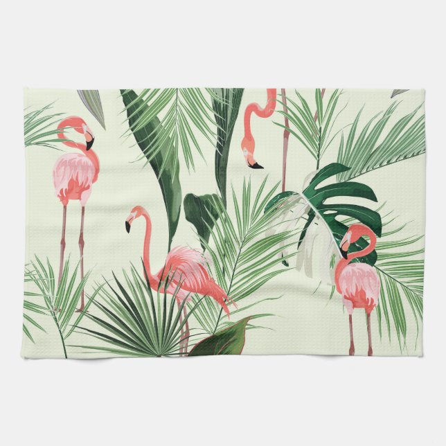Paño De Cocina Patrón de flores exóticas Flamingo rosa (Horizontal)