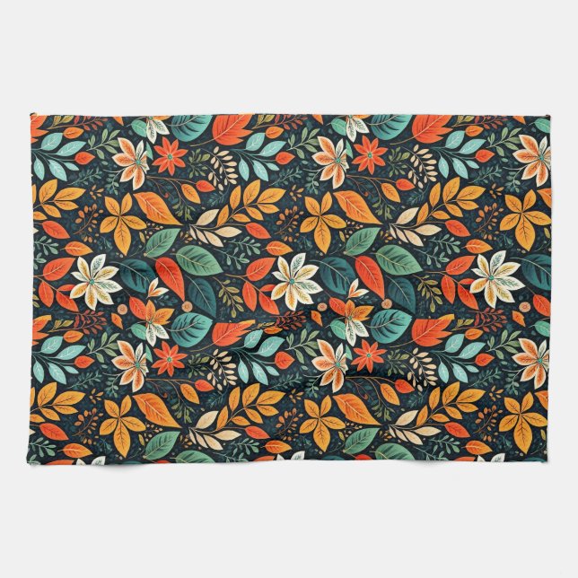 Paño De Cocina Patrón de flores exóticas florales (Horizontal)