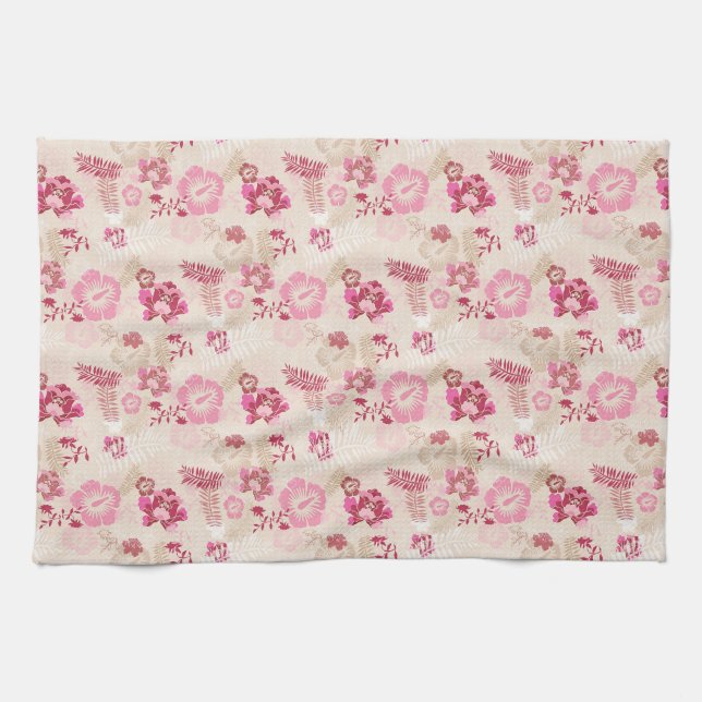 Paño De Cocina Patrón de flores modernas rosadas lindas (Horizontal)