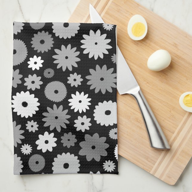 Paño De Cocina Patrón de flores monocromas (Doblado Cuarto)