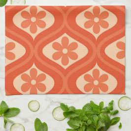Paño De Cocina Patrón de flores naranjas retro sobre ogee vintage