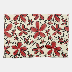 Paño De Cocina Patrón de flores rojas