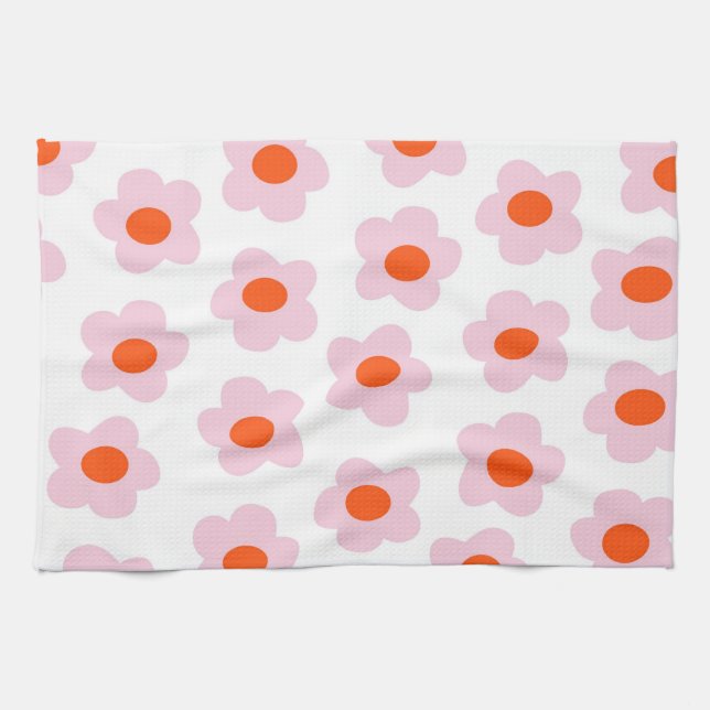 Paño De Cocina Patrón de flores rosadas rosadas hippie (Horizontal)