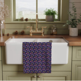 Paño De Cocina Patrón de flores silvestres azules simples