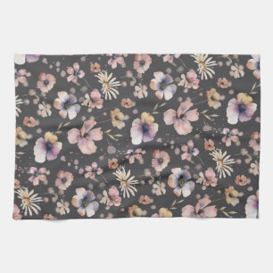 Paño De Cocina Patrón de flores silvestres de acuarela boho malhu