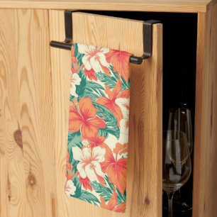 Paño De Cocina Patrón de flores tropicales vírgenes de Hawái