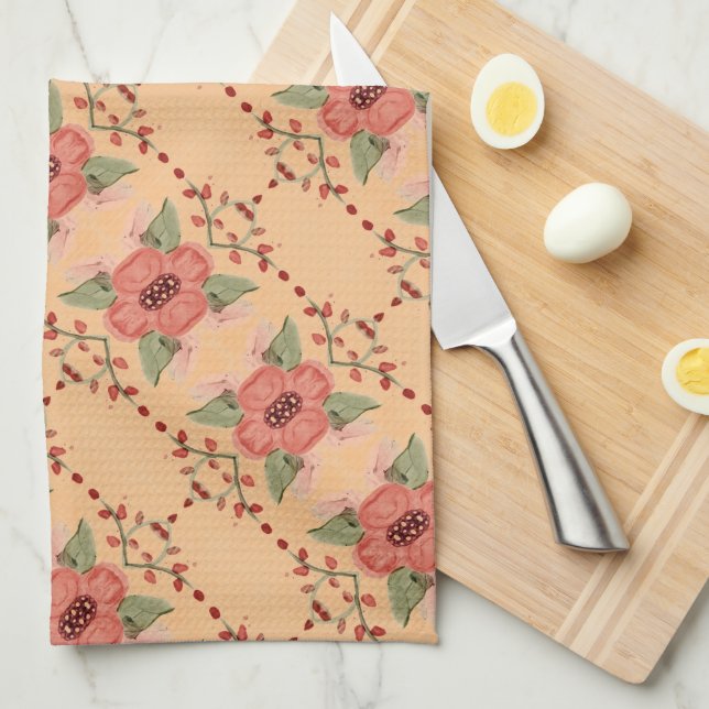 Paño De Cocina Patrón de flores y bayas (Doblado Cuarto)
