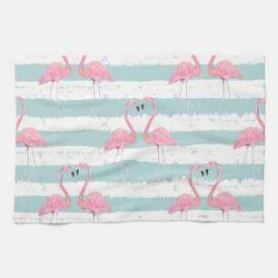 Paño De Cocina Patrón de fondo rayado Flamingo exótico