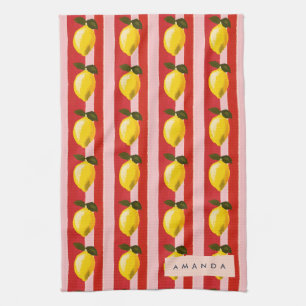 Paño De Cocina Patrón de franja limón personalizado Lemones amari