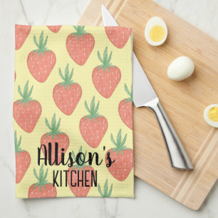 Paño De Cocina Patrón de fresa de color rojo y amarillo 🍓