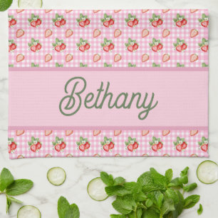 Paño De Cocina Patrón de fresa de cuadros rosa gingham