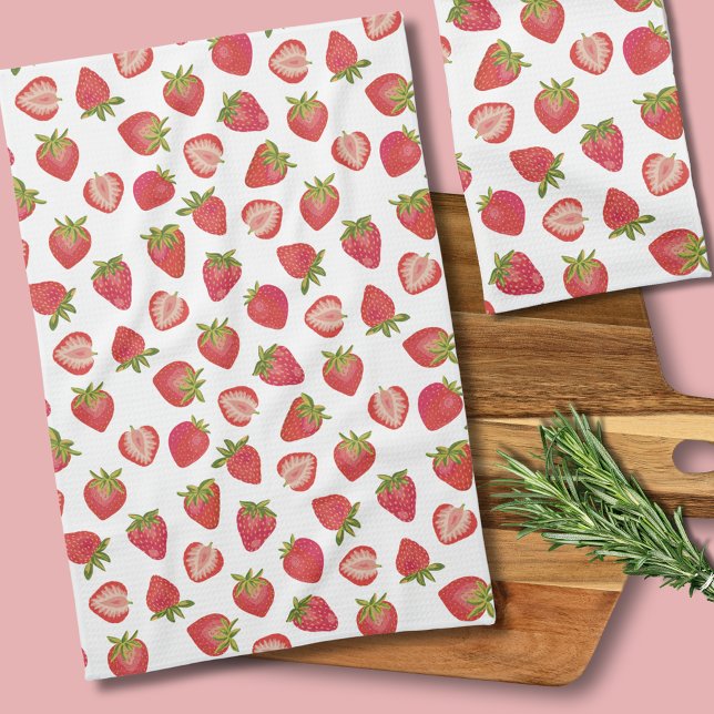 Paño De Cocina Patrón de fresa de verano (Strawberry Pattern Kitchen Tea Towel)