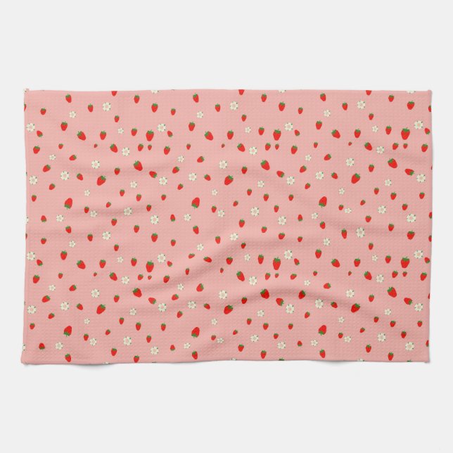 Paño De Cocina Patrón de fresas y flores (Horizontal)