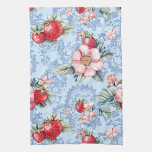 Paño De Cocina Patrón de fresas y flores vintage