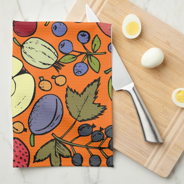 Paño De Cocina Patrón de fruta dulce l jardín Naranja (Doblado Cuarto)