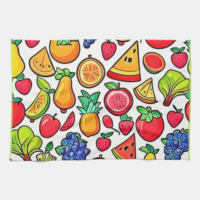Paño De Cocina Patrón de fruta vibrante (Horizontal)