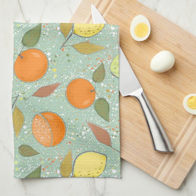 Paño De Cocina Patrón de frutas con limones, naranjas (Doblado Cuarto)