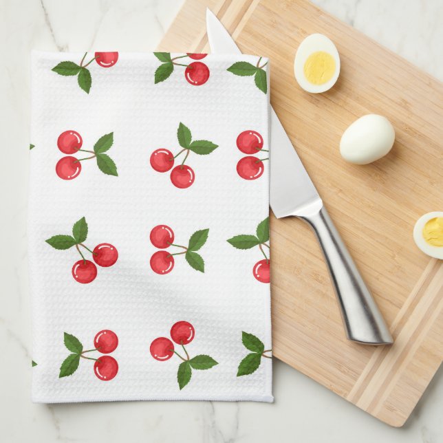 Paño De Cocina Patrón de frutas de cerezo (Doblado Cuarto)