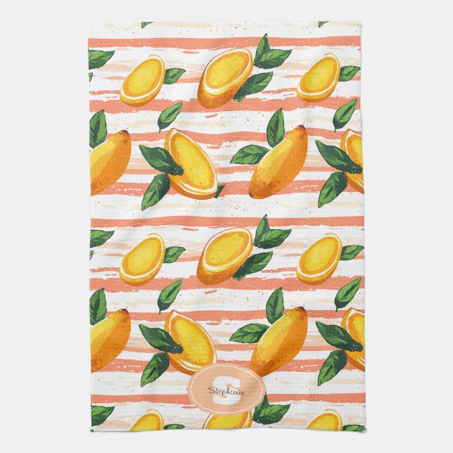 Paño De Cocina Patrón de frutas de mango con hojas verdes (Vertical)