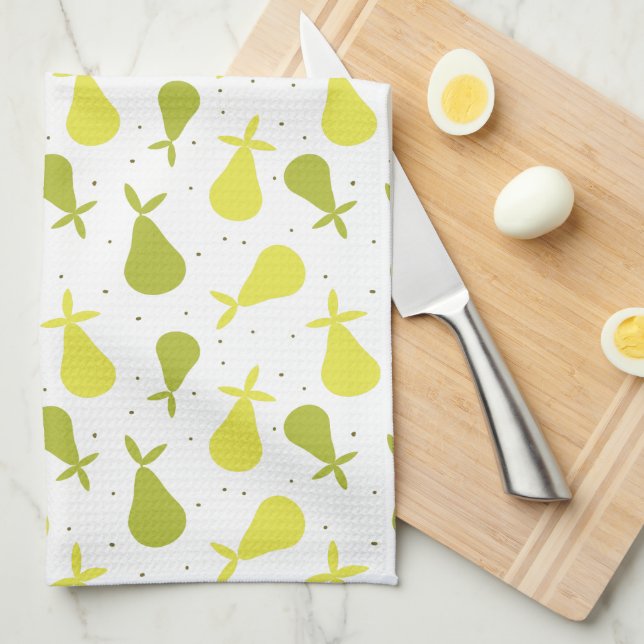 Paño De Cocina Patrón de Fruto de Peras Amarillas y Verdes (Doblado Cuarto)