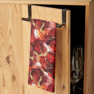 Paño De Cocina Patrón de Fuego Rojo