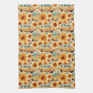 Paño De Cocina Patrón de furgoneta girasol retro – Boho Hippie vi