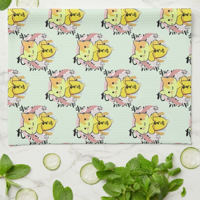 Paño De Cocina Patrón de gato bananero llorando (Doblado)