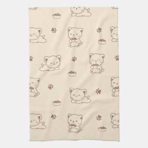 Paño De Cocina Patrón de gato beige lindo (1)