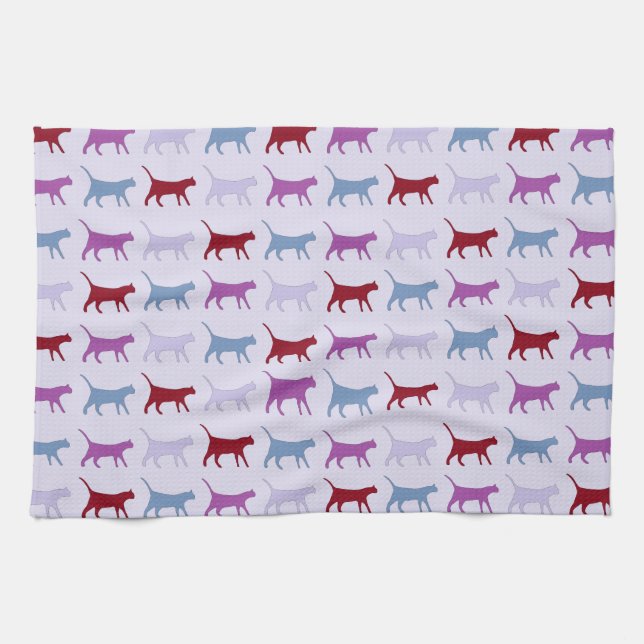 Paño De Cocina Patrón de gato caminando morado (Horizontal)