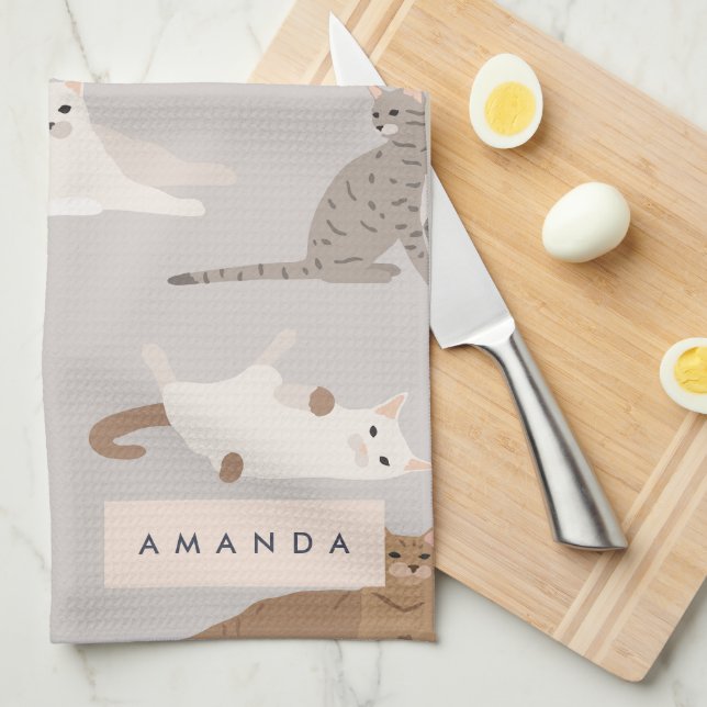 Paño De Cocina Patrón de gato con encanto monograma Amantes de ga (Doblado Cuarto)