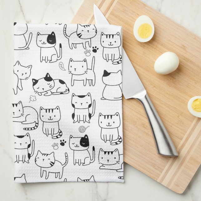 Paño De Cocina Patrón de gatos de dibujos animados (Doblado Cuarto)