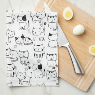 Paño De Cocina Patrón de gatos garabatos lindos