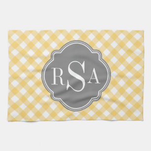 Paño De Cocina Patrón de Gingham amarillo Gris Triple Monograma