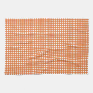 Paño De Cocina Patrón de Gingham Blanco Naranja