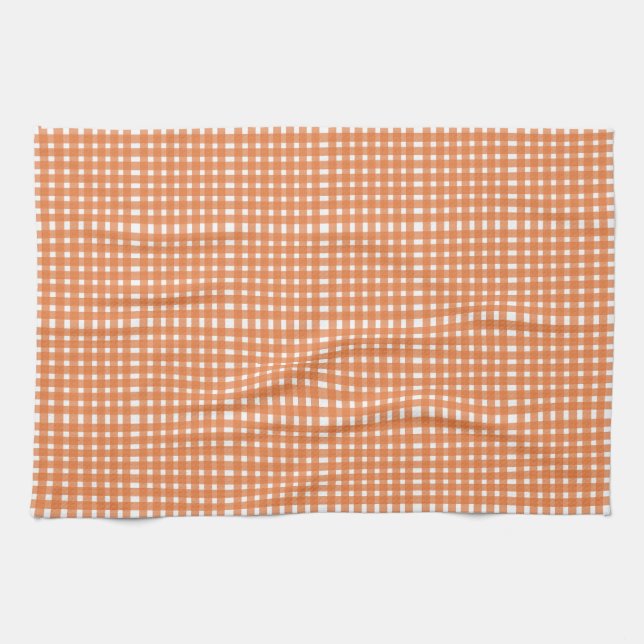 Paño De Cocina Patrón de Gingham Blanco Naranja (Horizontal)