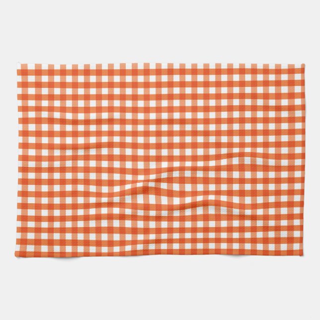 Paño De Cocina Patrón de Gingham blanco y naranja (Horizontal)