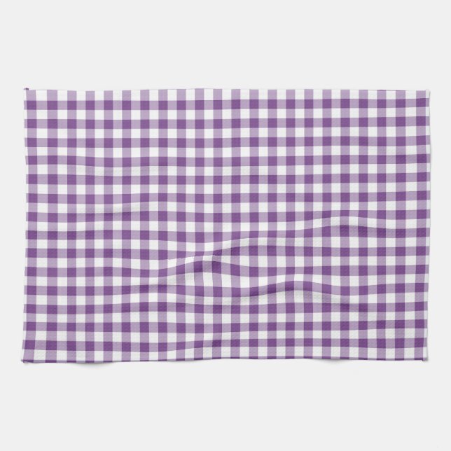 Paño De Cocina Patrón de Gingham blanco y púrpura violeta profund (Horizontal)