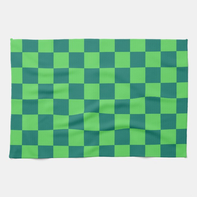 Paño De Cocina Patrón de Gingham de Blue Green Checkered (Horizontal)