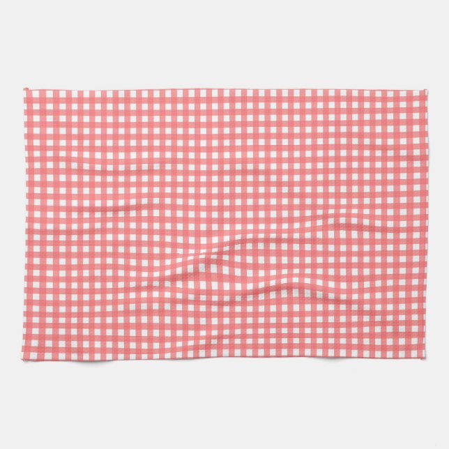 Paño De Cocina Patrón de Gingham de bonito Coral Classy (Horizontal)