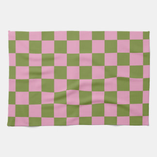 Paño De Cocina Patrón de Gingham de color verde rosa