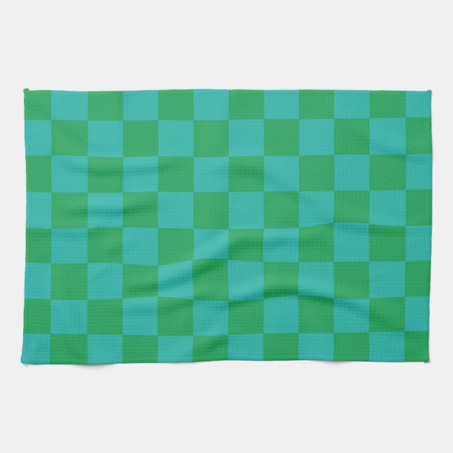 Paño De Cocina Patrón de Gingham de Green Blue Checkered (Horizontal)