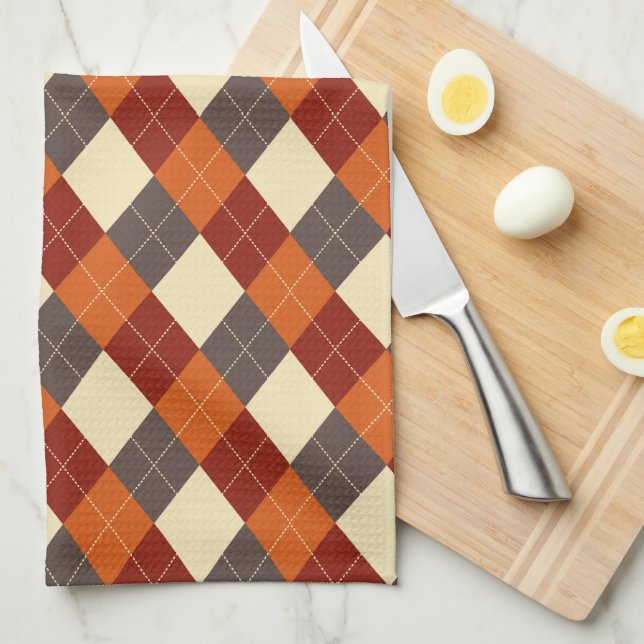 Paño De Cocina Patrón de gingham de otoño  (Doblado Cuarto)