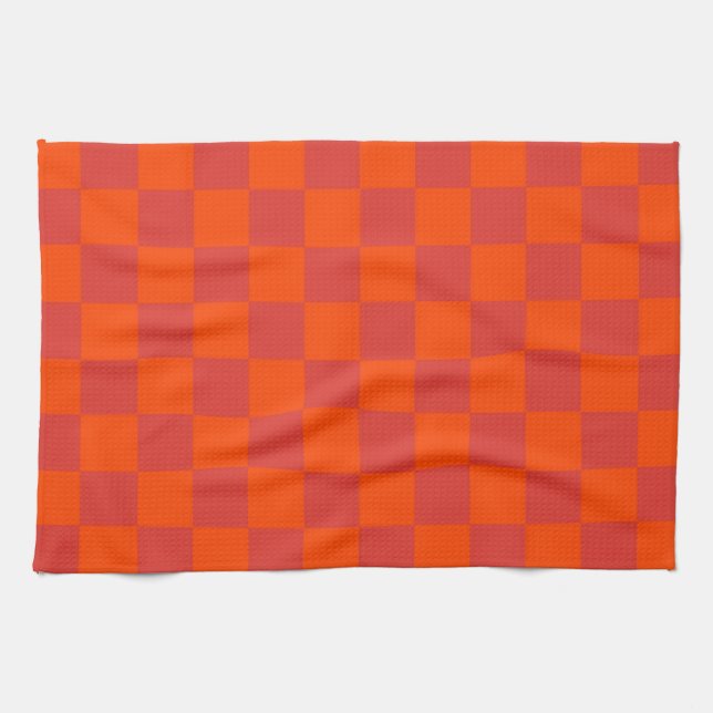 Paño De Cocina Patrón de Gingham de Red Checkered naranja (Horizontal)