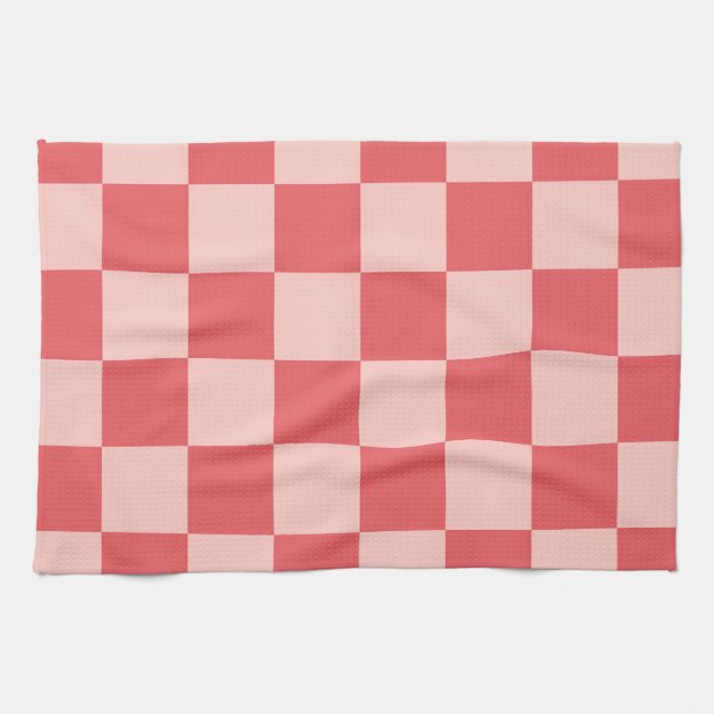 Paño De Cocina Patrón de Gingham de Red Checkered Rosa (Horizontal)