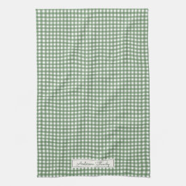 Paño De Cocina Patrón de Gingham en Verde con Nombre
