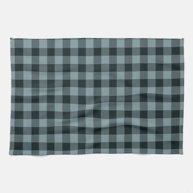 Paño De Cocina Patrón de Gingham negro azul (Horizontal)