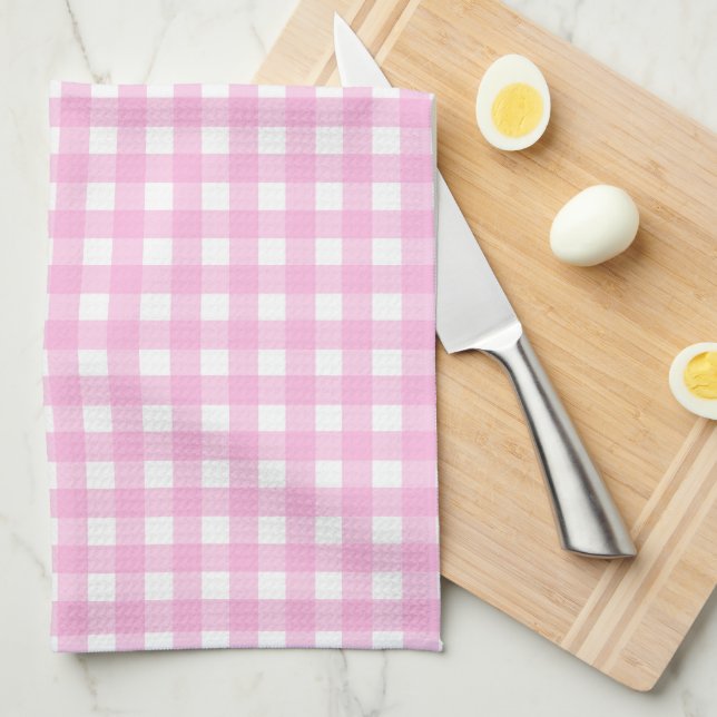 Paño De Cocina Patrón de Gingham rosa Pastel (Doblado Cuarto)
