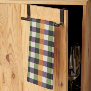 Paño De Cocina Patrón de gingham verde, púrpura y negro de Hallow